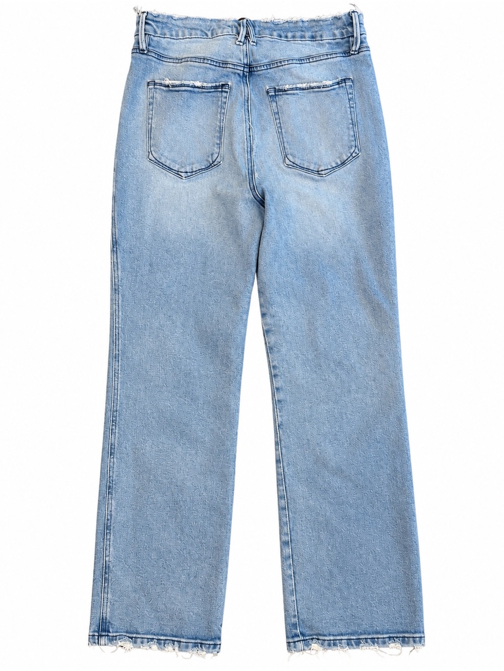 Good American Jeans 12/31 High Rise Straight Leg Light Wash Distressed Raw Hem - Picture 3 of 4